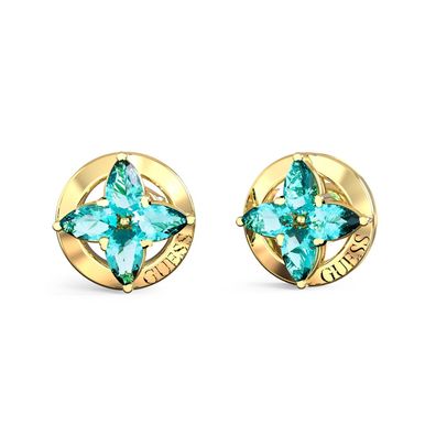 Guess Schmuck Damen-Ohrringe Ohrstecker Flowers Blau Goldfarben JUBE06040JWYGAQT/U