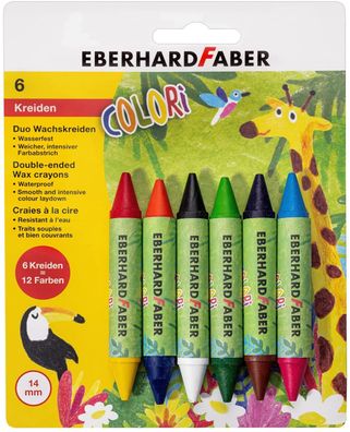 Eberhard Faber 524098 - Colori Duo Wachsmalkreiden in 12 Farben, EIN Kreide-Stift mit