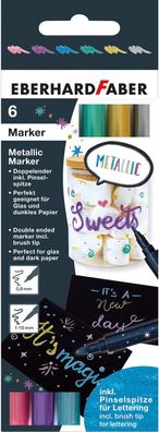 Eberhard Faber 558406 - Metallic Marker in 6 Farben, Doppelfasermaler mit dicker und