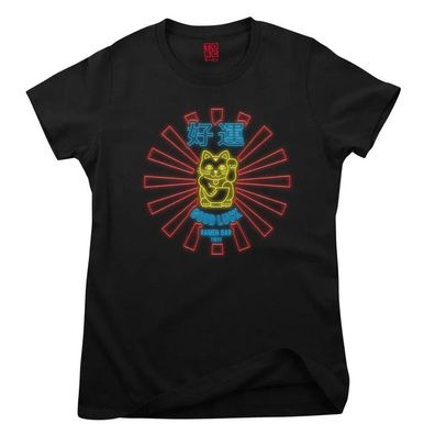 Torc Damen T-Shirt Lucky Cat Neon Girly Tee PA-5-TORC012W
