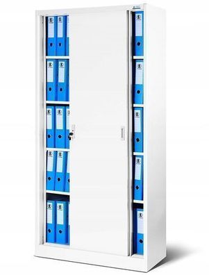 Aktenschrank Büroschrank mit Schiebetüren Stahlblech Fachböden 185x90x40 cm Weiß