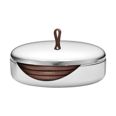 Georg Jensen SKY Coaster SET SS Leather 4 PCS 10016976