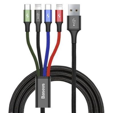 Baseus 4in1 USB Kabel: 2x Lightning, USB-C, Micro-USB, Nylon Ummantelung, 3.5A,