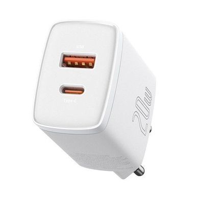 Baseus 20W USB-A/USB-C Netzadapter Schnellladegerät PD QC 3.0 Weiß - Kompakter L