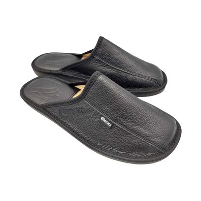 Bosaco Herren Schwarz Leder Hausschuhe Geschlossene Zehe Haus Schuhe Handarbe