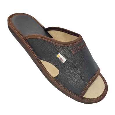 Flip-Flops aus Leder für den Sommer Hausschuhe zum Hineinschlüpfen braune Bosaco