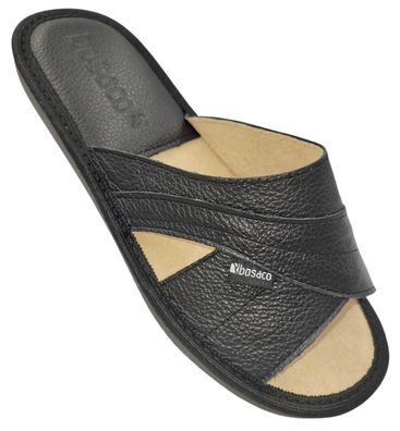 Damen-Lederhausschuhe, Damen-Slipper, Schwarz Bosaco