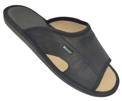 Herren Lederpantoffeln Schwarz BOSACO offene Hausschuhe bequem