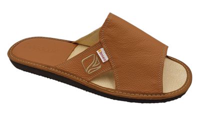 Breite Herren Lederpantoffeln braune Herren Memory Foam Hausschuhe Bosaco