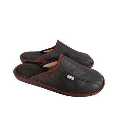 Hausschuhe Leder Herren Hausschuhe aus echtem Leder braun Schlupfklappen Summer