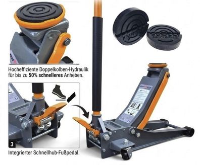 Kraftwelle KW-4T Rangierwagenheber 3T Wagenheber Doppelkolben 75-500 mm