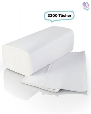 Falthandtuchpapier, 2-lagig, 100% Zellstoff, 3.200 Tücher je SET, weiß, reißfest & sa