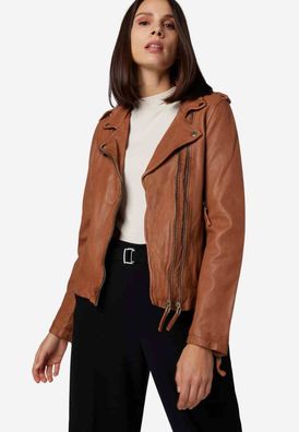 Ricano Foxy Damen Lederjacke Cognac Echtleder Lammnappa Slim Fit Bikerjacke