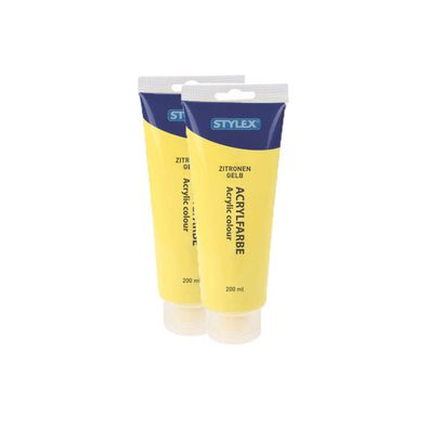 2x Acrylfarbe 200 ml STYLEX Acryl Farben Malfarbe Künstler gelb Zitronengelb