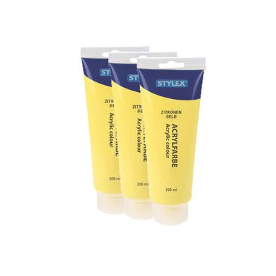 3x Acrylfarbe 200 ml STYLEX Acryl Farben Malfarbe Künstler gelb Zitronengelb
