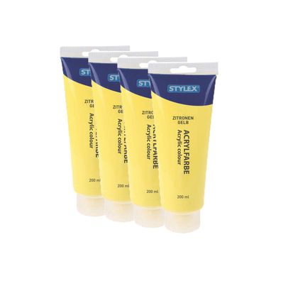 4x Acrylfarbe 200 ml STYLEX Acryl Farben Malfarbe Künstler gelb Zitronengelb