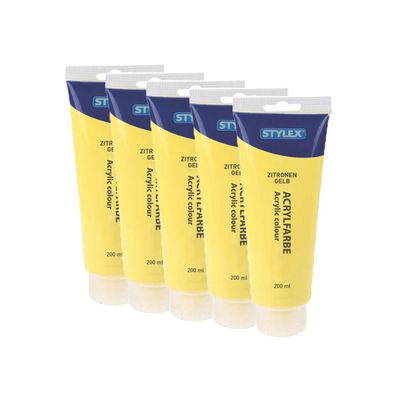 5x Acrylfarbe 200 ml STYLEX Acryl Farben Malfarbe Künstler gelb Zitronengelb