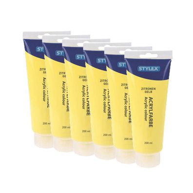 6x Acrylfarbe 200 ml STYLEX Acryl Farben Malfarbe Künstler gelb Zitronengelb