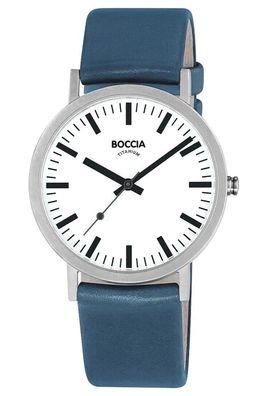 Boccia Herrenuhr Titan mit Lederband Azurblau 3651-24