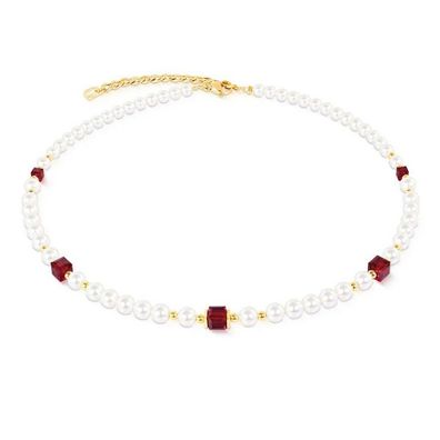 Collier - Edelstahl gold - Pearls & Kristall Red