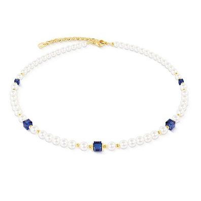 Collier - Edelstahl gold - Pearls & Kristall Blue