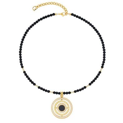 Collier - Edelstahl gold - Amulett Onyx Kristall