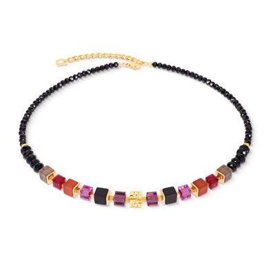 Collier - Edelstahl gold - GeoCubes Lila Rot