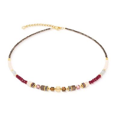 Collier - Edelstahl gold - Small Cubes Rot Beige