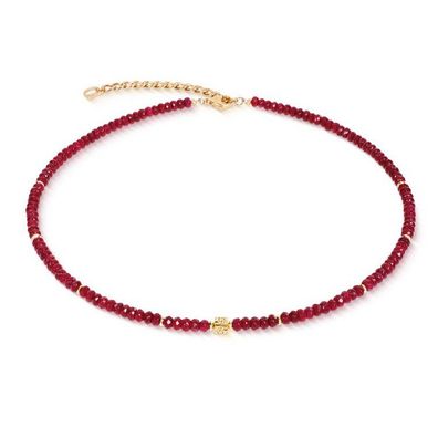 Collier - Edelstahl gold - Beads Jade Rot