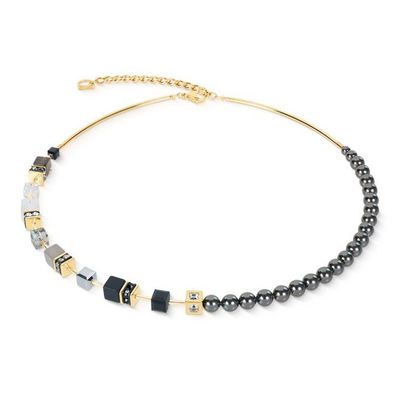 Collier - Edelstahl gold - GeoCubes Schwarz Gold