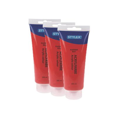3x Acrylfarbe 200 ml STYLEX Acryl Farben Malfarbe Künstler rot Kaminrot