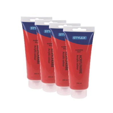 4x Acrylfarbe 200 ml STYLEX Acryl Farben Malfarbe Künstler rot Kaminrot
