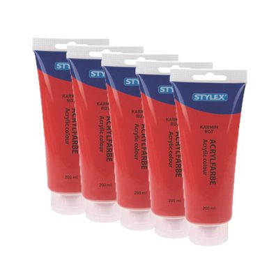 5x Acrylfarbe 200 ml STYLEX Acryl Farben Malfarbe Künstler rot Kaminrot