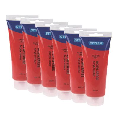 6x Acrylfarbe 200 ml STYLEX Acryl Farben Malfarbe Künstler rot Kaminrot