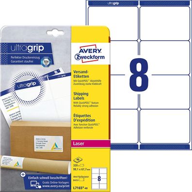 AVERY Zweckform L7165-40 Versandetiketten/Versandaufkleber (320 Etiketten mit ultragr