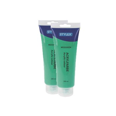 2x Acrylfarbe 200 ml STYLEX Acryl Farben Malfarbe Künstler grün Weißgrün