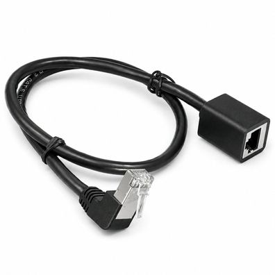 F24 Netzwerk Verlängerungskabel Adapter 50cm RJ45 Winkelstecker unten auf RJ45 Buchse