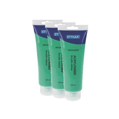 3x Acrylfarbe 200 ml STYLEX Acryl Farben Malfarbe Künstler grün Weißgrün