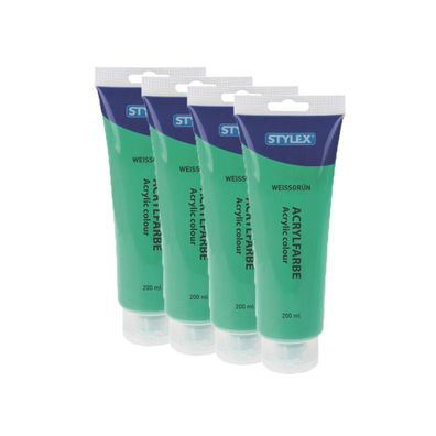 4x Acrylfarbe 200 ml STYLEX Acryl Farben Malfarbe Künstler grün Weißgrün