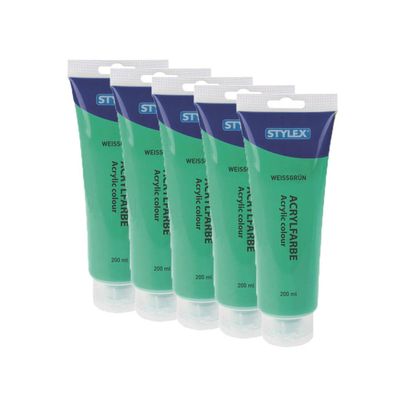 5x Acrylfarbe 200 ml STYLEX Acryl Farben Malfarbe Künstler grün Weißgrün