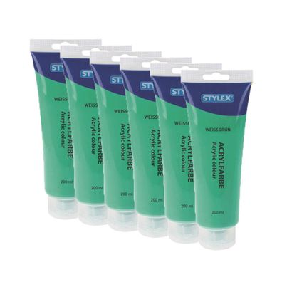 6x Acrylfarbe 200 ml STYLEX Acryl Farben Malfarbe Künstler grün Weißgrün