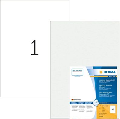 HERMA 9542 Wetterfeste Folienetiketten, 10 Blatt, 297 x 420 mm, 1 pro A3 Bogen, 10 St