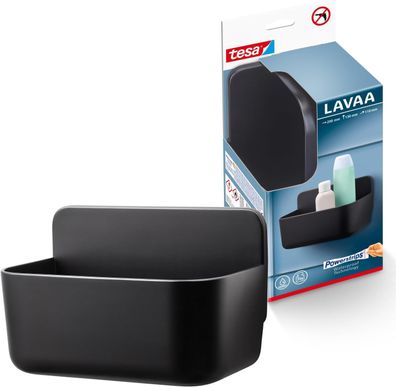 tesa Lavaa Duschkorb S, schwarz matt - Duschablage zur Wandmontage ohne Bohren, inkl