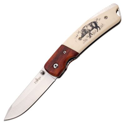 Third Einhandmesser Wildsau, Holz mit ABS Backen, 11,4cm, Braun creme