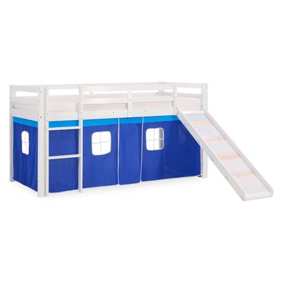 Hochbett Kinderbett Rutsche Kiefer Vorhang blau 90x200 Jugendbett