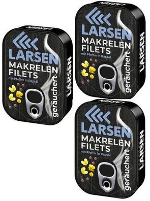 LARSEN Pfeffer Makrelenfilets geräuchert in Rapsöl 3x 110g / Fischeinwaage 83g