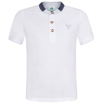 Poloshirt Hirsch weiß Isar-Trachten - Größe: 140