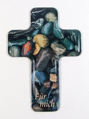 Kreuz Wandkreuz Metallkreuz Metallic Rückseite beschreibbar Kieselsteinmotiv Für mich