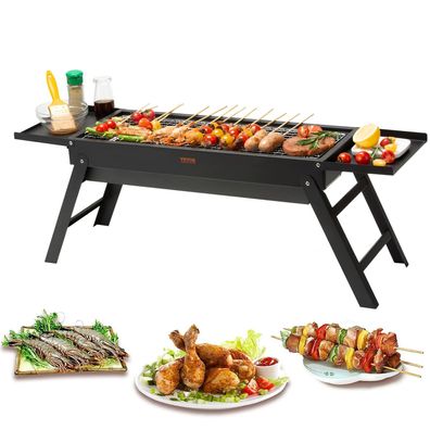 VEVOR Holzkohlegrill Klappgrill 57x22 cm Tischgrill Camping Edelstahl Schwarz
