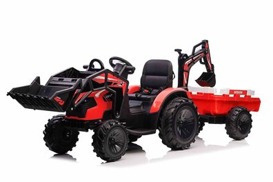 Kinderfahrzeug 24V 400Watt Traktor Ultimate X2 mit Front/ Hecklader und Anhänger 2m